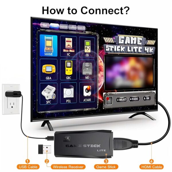 DWH Wireless video games for tv gaming Retro gaming console with Game Stick 1080p Plug & Play TV Video Game Set for 2 player with 9Emulator for Kids & Old School Station Video Game - Image 7